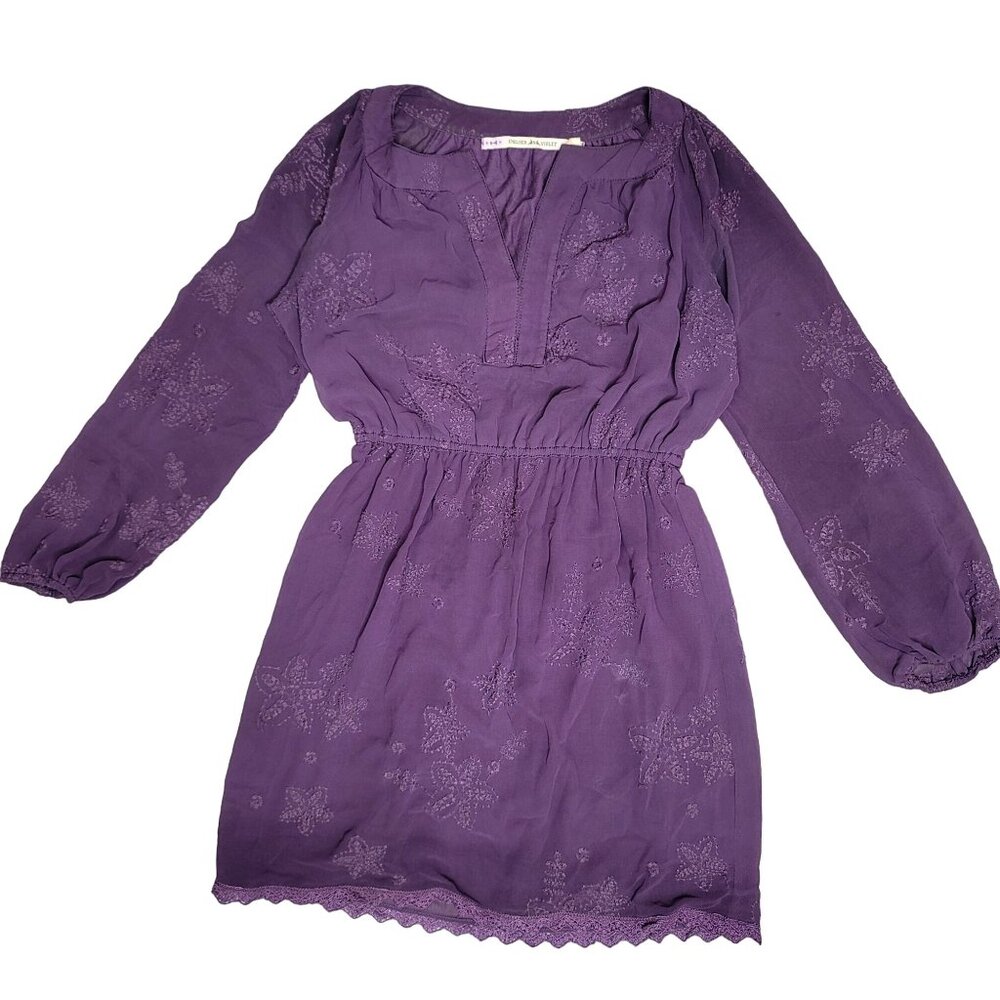 Chelsea & Violet Purple Embroidered Long Sleeve Dress Size S v neck floral